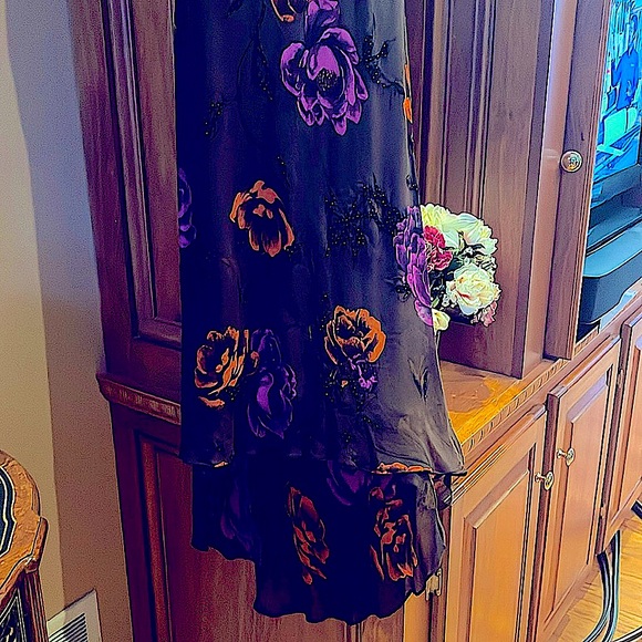 PARTY PARTY Gorgeous100% SilkSpenserJermy lightlyBeaded Purple&orangeFlowers.8π - Picture 8 of 13